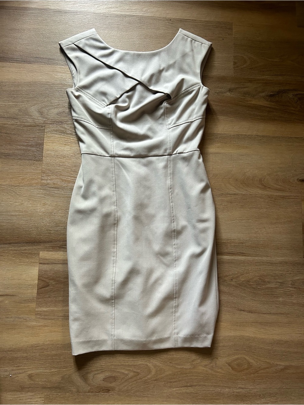 Calvin Klein Cream Draped Sheath Midi Dress